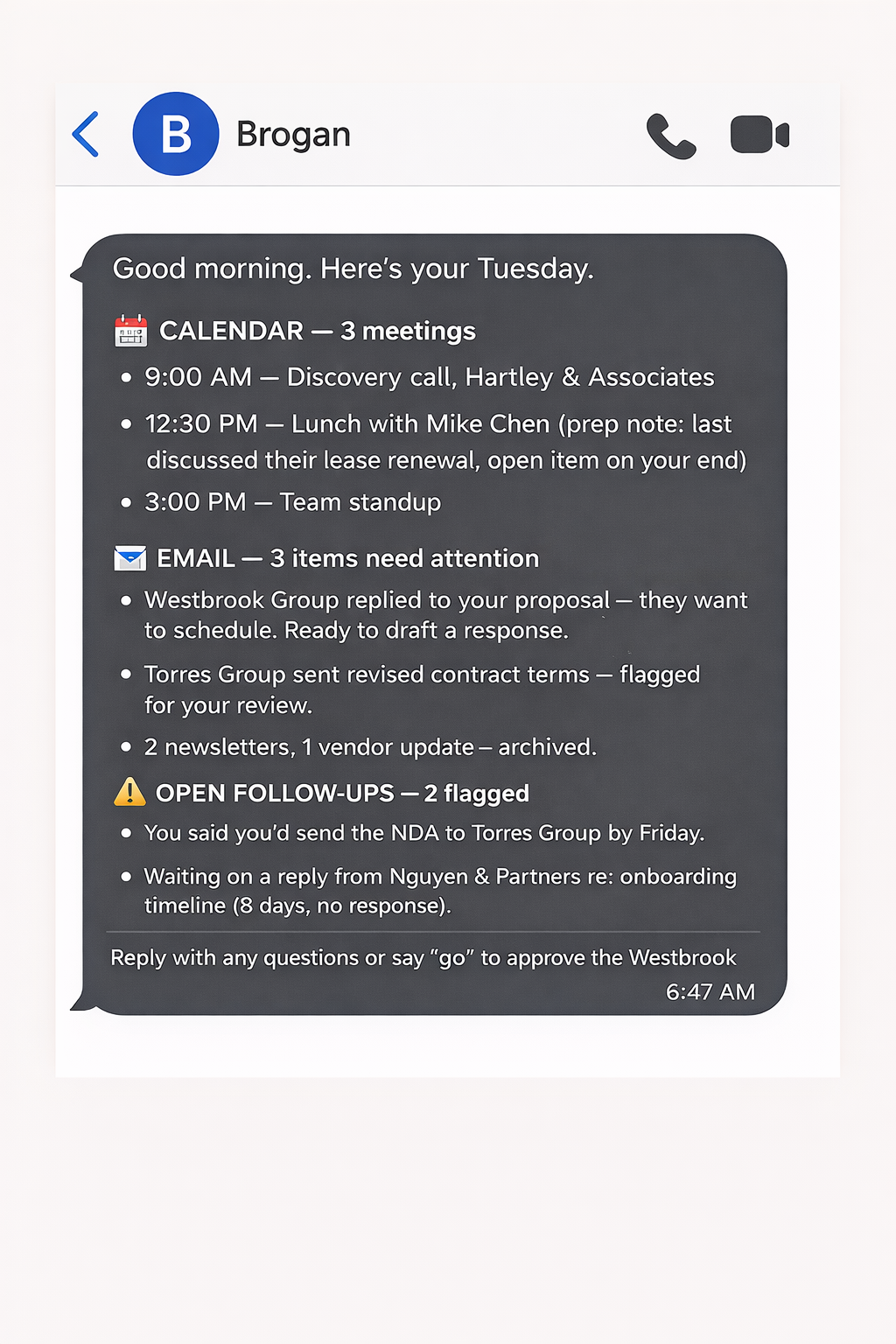 Brogan morning briefing on iPhone